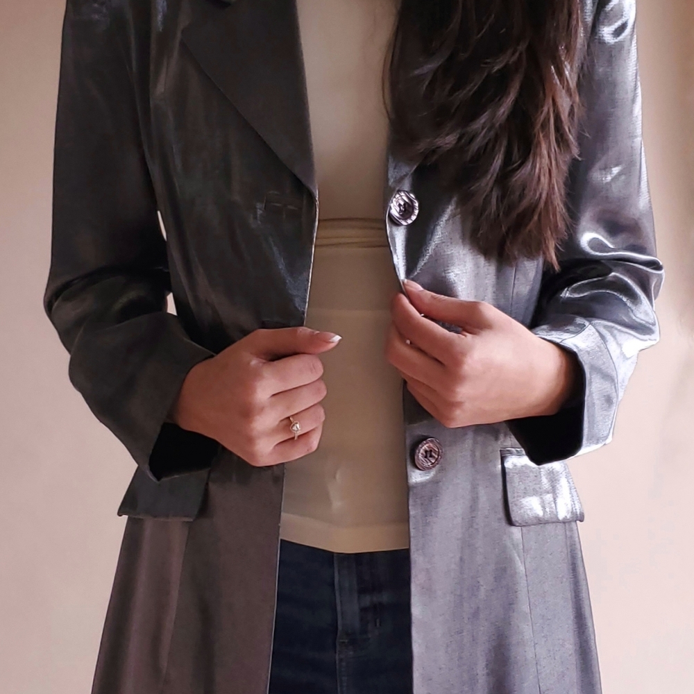 Parché Paris Silver Metallic Trench Jacket - Picture 2 of 12